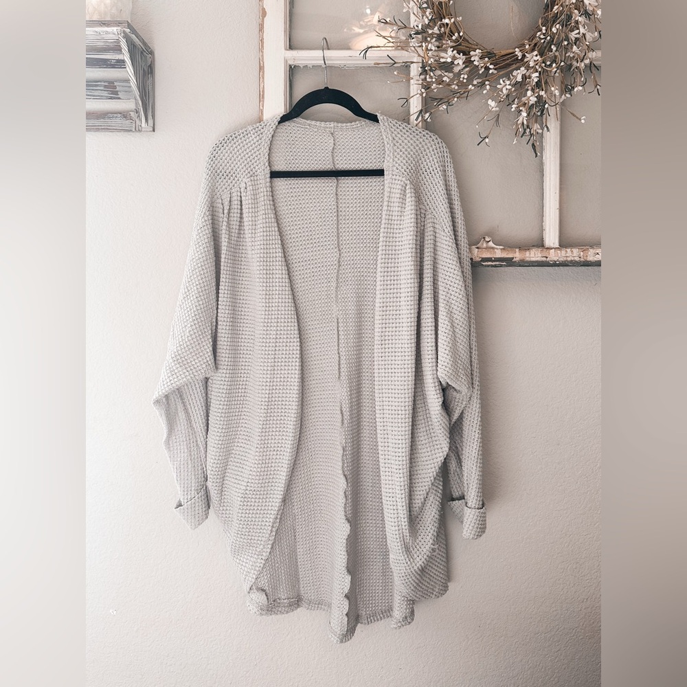 Oversized waffle knit long kimono cardigan